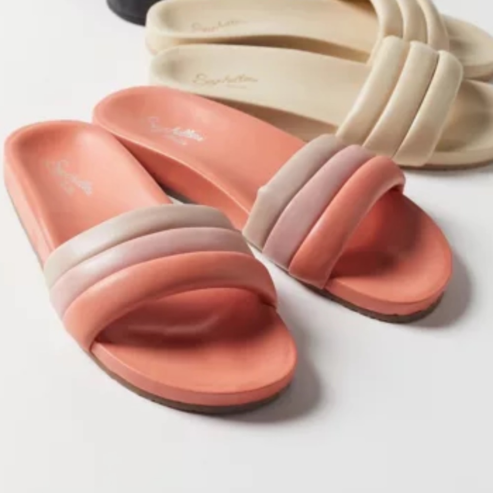 Seychelles Coral and Cream Slide Sandals